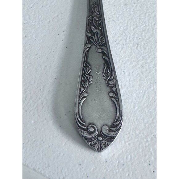 Vtg Amefa Holland Stainless Set Large Serving Spoons Satin Scroll Leaf Flatware - Picture 6 of 10